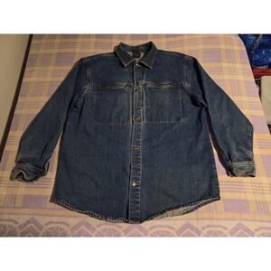 Karl Kani Metal Logo Vintage Denim Shirt Jacket Large 90s Y2k Zip Pockets Jeans